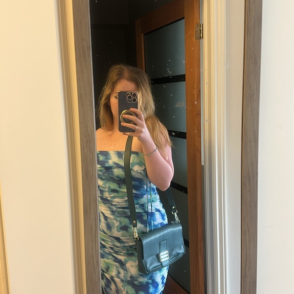 Glossy Green Shoulder Bag with Gold Accents - Picture 9 of 12